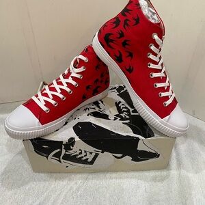 ALEXANDER McQUEEN Swallow Swarm Vulc Red & Black High-Top Sneakers NIB 10US/43EU